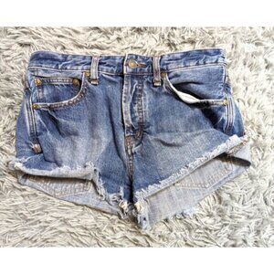 Free People Womens Button Fly Cut Off Shorts Size 26 Blue Denim Booty Short